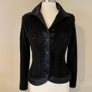 Black & Pink Cardigan with Satin Trim - Size 8